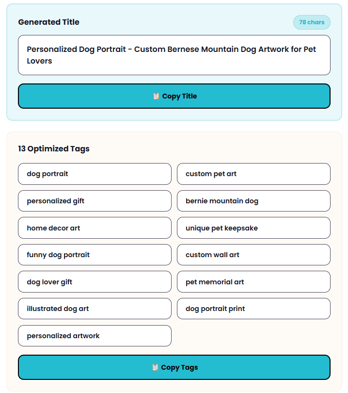 Etsy SEO Optimizer interface
