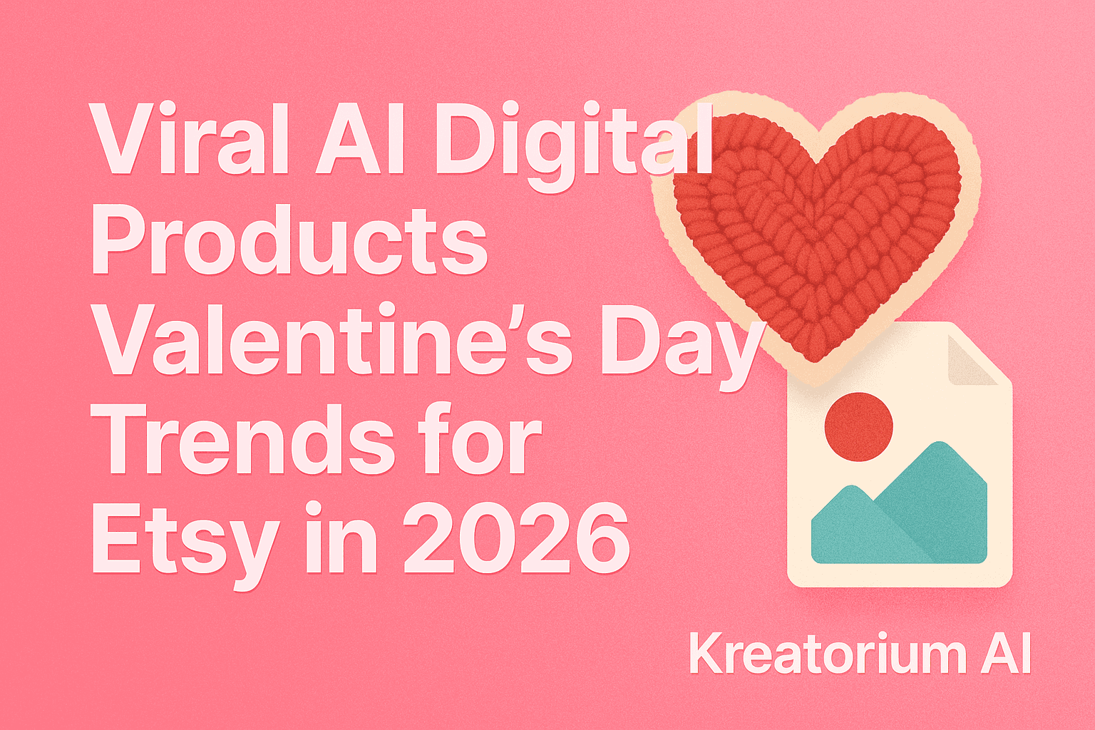 Graphic featuring the title "Viral AI Digital Products Valentine’s Day Trends for Etsy in 2026" alongside a heart-shaped