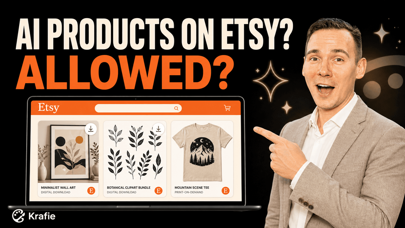 A blog post discussing the rules for selling AI-generated products on Etsy, highlighting the requirements for digital